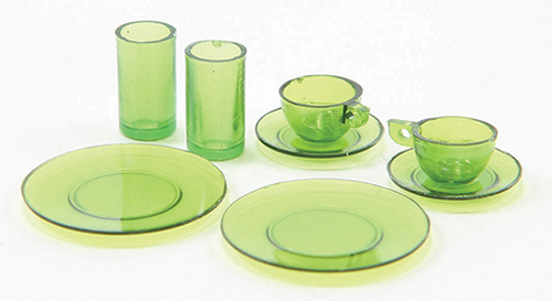 Dollhouse Miniature Dishes, Green, 8 Pc